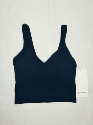 Lululemon Align Cropped Tank Navy Blue 2 Built-In Bra Moisture Wicking Stretch