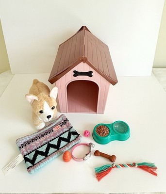 Our Generation Dog House W/Corgi Plush, Bed, Bowls, Leash & More