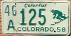 Item photo. Show Listing Details page. Listing 1958 Colorado License Plate Number Tag - Skier