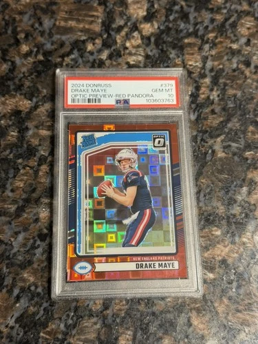 2024 Donruss Rated Rookie Drake Maye #379 Optic Preview Red Pandora Prizm PSA 10