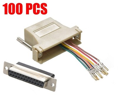100 Pack DB25 Female 25-Pin RS232 to RJ45 Network 8P8C Modular Adapter Converter