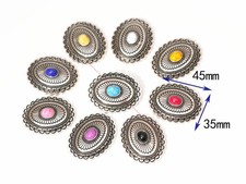 10x Silver Western Leathercraft Belt Saddle Turquoise Flower Concho Screwback