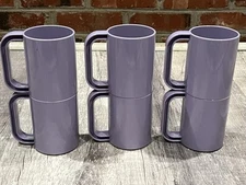 VINTAGE RARE Lot Of 6 Purple “Ingrid” Ltd Chicago Plastic MCM Stackable Mugs