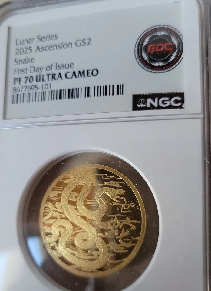 Lunar Series 2025 Ascension Gold$2 PF 70 Ultra Cameo Snake 101 Of 500! - Image 2 of 4