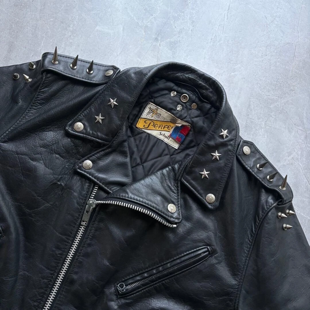 Chaqueta de Cuero Schott Perfecto 618 Double Rider Negra Talla 42 EE. UU.