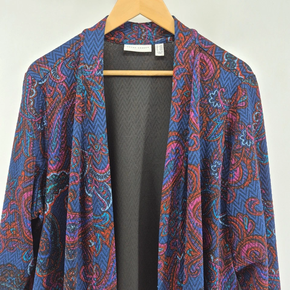 Chaqueta cárdigan Susan Graver estampado cachemir frente abierto para mujer 2XP QVC trabajo profesional Foto 2 de 4