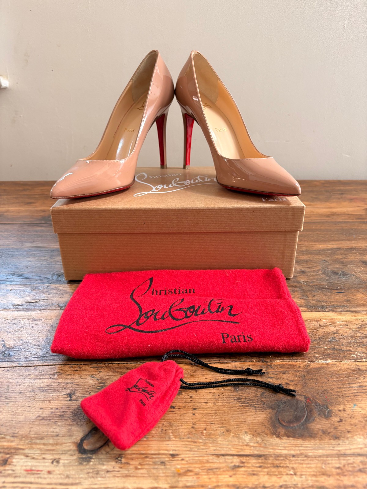 Christian Louboutin Pigalle 100 Nude Patent Court Heels Shoes Size UK5.5 EU38.5