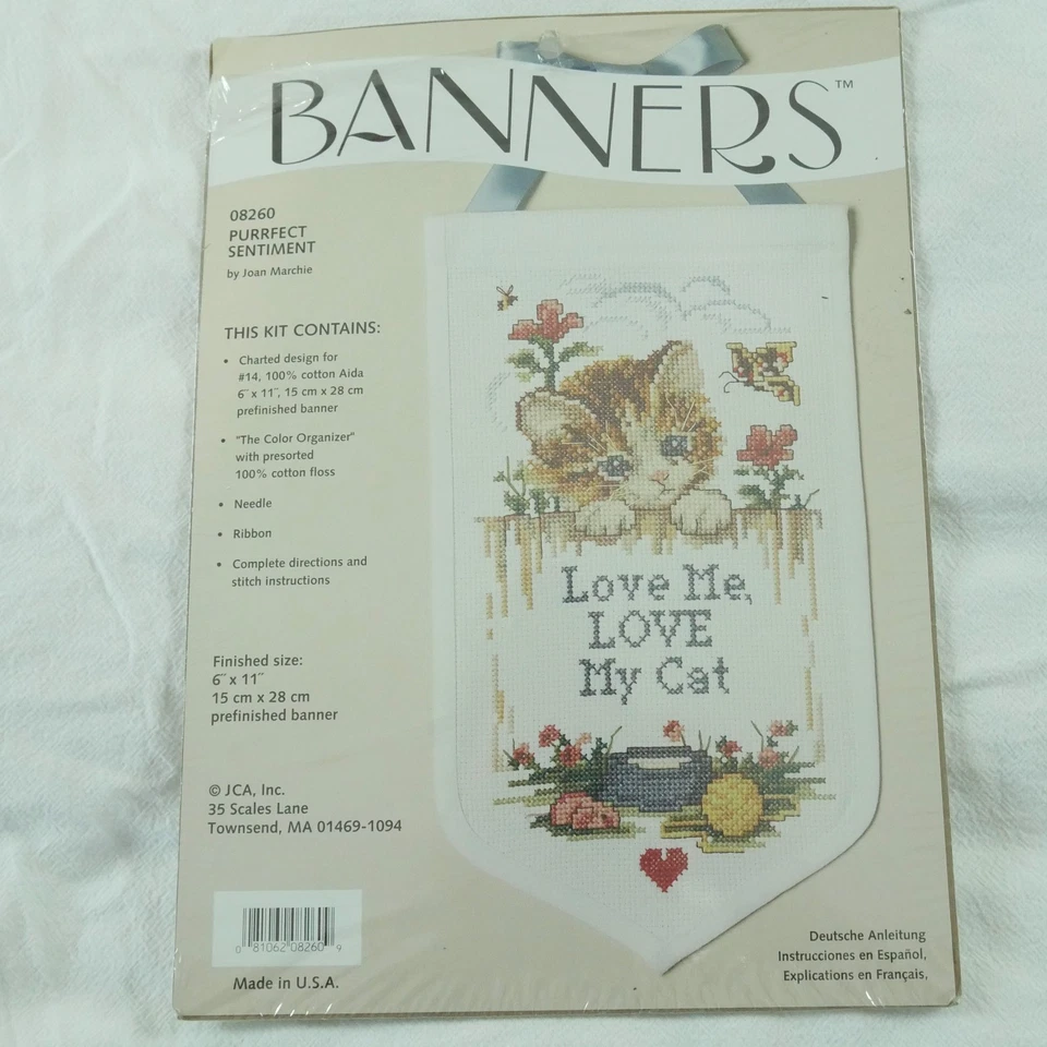 Banners Love my Cat Vintage Kit de Ponto Cruz Needlepoint Artesanato 6" X 11" Cat Lady - Imagem 2 de 4