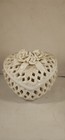 Vintage Cream White Porcelain Lattice Heart Jewelry Box Roses Bow Pierced — photo 1