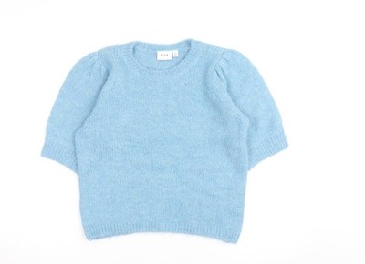 Vila Damen Strickpullover Pullover blau Kurzarm Rundhals Größe S
