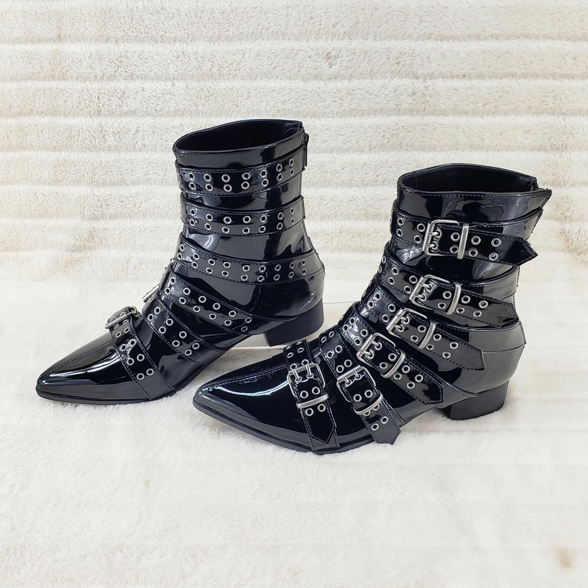 Wicked Warlock Strap Winklepicker Ankle Boots Mens Patent NY | eBay