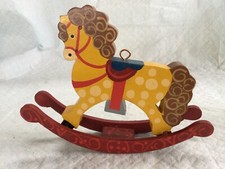 VINTAGE WOOD SPOTTED BODY ROCKING HORSE CHRISTMAS ORNAMENT DECORATION