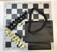 TOURNAMENT CHESS SET COMBO: BLACK BAG W/ LOOP, BLACK BOARD & CHESS PIECES