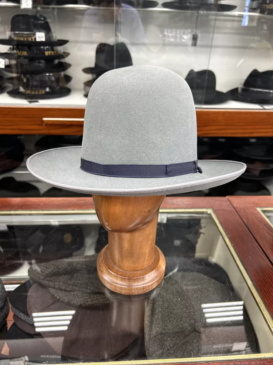 Borsalino Wide Brim Gray Fur Felt Hat Made In Italy Size 57 7 1/8