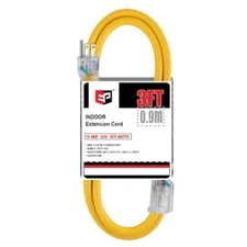  3 ft Lighted Extension Cord - 12/3 SJTW Heavy Duty Yellow Extension Cable 