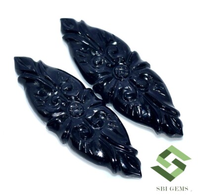 33x11 mm Natural Black Onyx Hand Made Carving Pair 21.84 CTS Loose Gemstones
