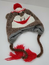 Kids Knit Sock Monkey Hat Red/Brown 