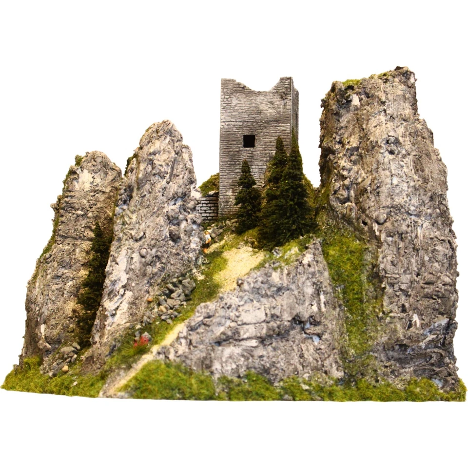 Diorama H0/1:87 BURGRUINE RUINE Berg Fels/Granit Struktur begrünt#patiniert - Bild 4 von 4