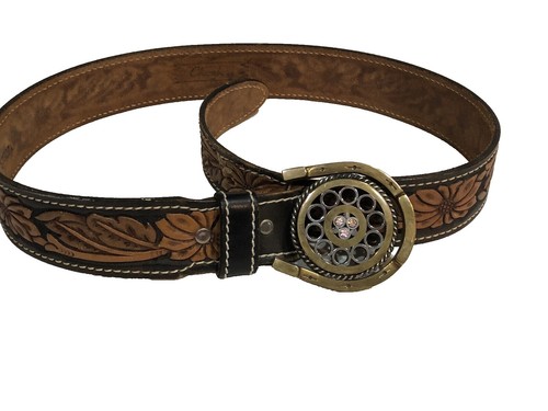 Western Calf Hair-on-Hide Leather Belt Blue Crystal Cowgirl  display picture 1