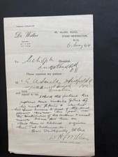 1944 Dr WH Wilkes Allen Road Stoke Newington medical letter
