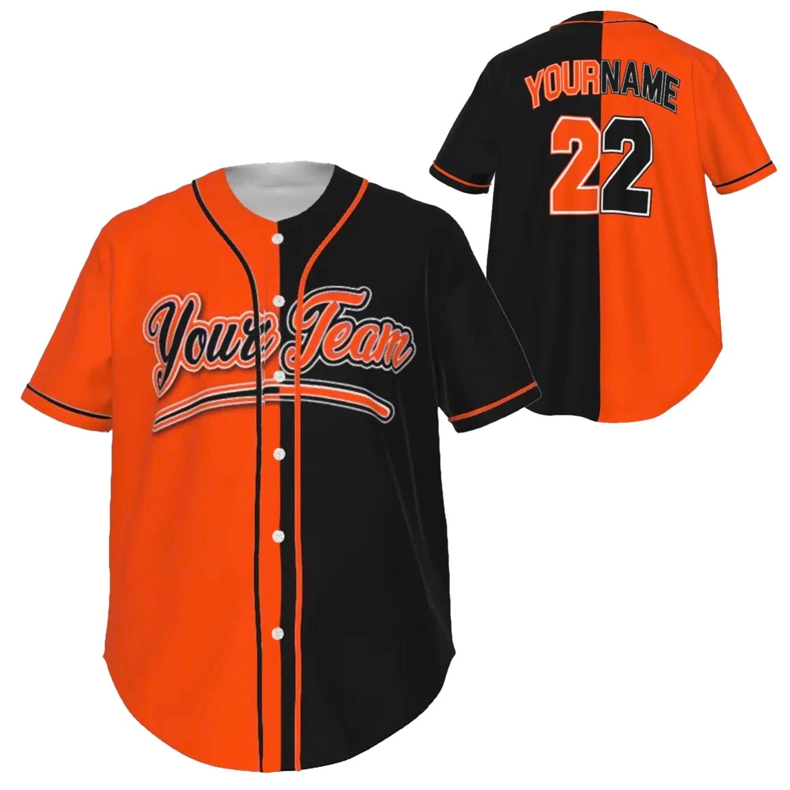 Fully Custom Black and Orange Baseball Softball Team Design Baseball Jersey BS-8