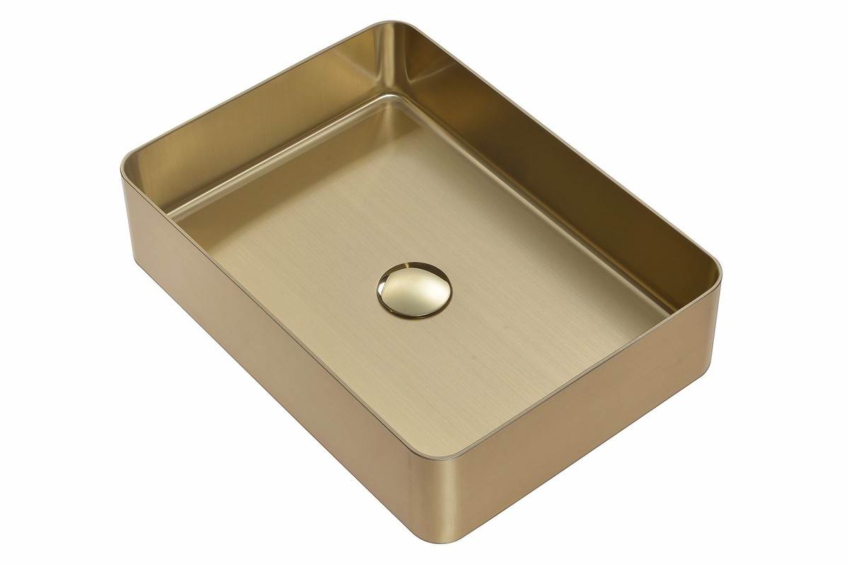 Zeek 18”x13” Gold Rectangular Vessel Bathroom Sink Stainless
