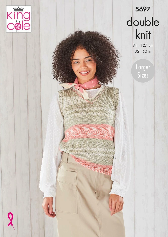 King Cole 5697 Knitting Pattern Womens Round and V Neck Tank Tops in Fjord DK