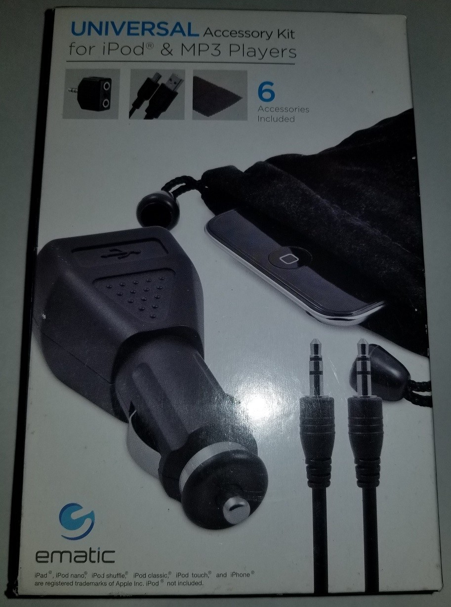 Ematic 6-in-1 Car Charger and Universal Accessory Kit for MP3 Players & iPods