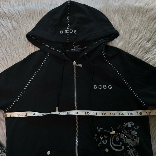 BCBGMaxazria Y2K Felpa con cappuccio nera cucita spessa L - Foto 4 di 6