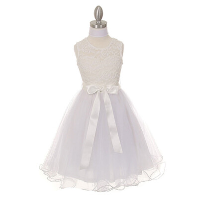 WHITE Size 10 Flower Girl Dress Recital Communion Bridesmaid Graduation Birthday