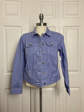 Talbots Petites Size P Blue White Gingham Check Jacket Stretch Cotton Women s