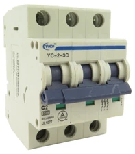 YuCo YC-2-3C Miniature Din Rail Circuit Breaker C-Curve 2-Amp 3P 480VAC 220VDC