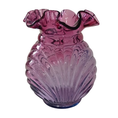 Fenton Glass Mulberry Caprice Vase Blue Drape Bow Tie Ruffled Edge Fade Ombre - Picture 9 of 17