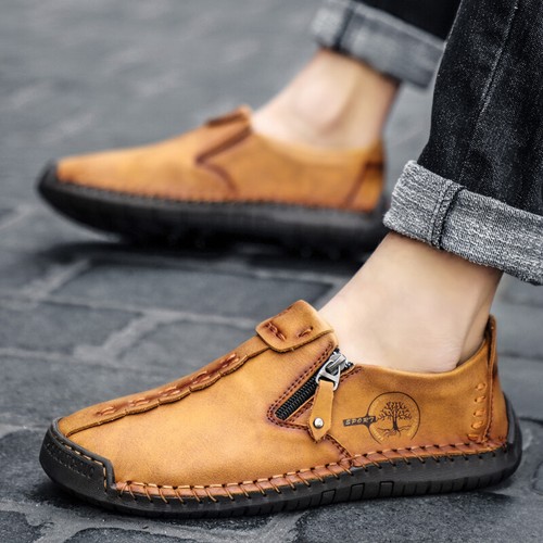 Casual Genuine Leather Men Loafers Moccasins Handmade Slip on Boat Shoes - Picture 10 of 21