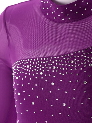 UK Kid Girls Shiny Gymnastics Leotard Long Sleeve Jumpsuit Ice Skating Dancewear - Picture 36 of 60