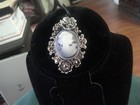 Classic Silver tone Black & gray Cameo With crystal accent pin
