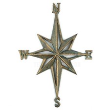 Nautical Star Compass Wall Decor Garden Verdigris Green Rustic Cast Iron