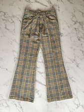 Vtg 70s Pants Sears Put On Shop Toughskins Yellow Green Plaid Flair Bellbottom