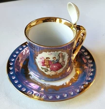 RARE Vintage KPM Berlin 3PC Set Courting Couple, Gilded Gold, Reticulated, MINT!