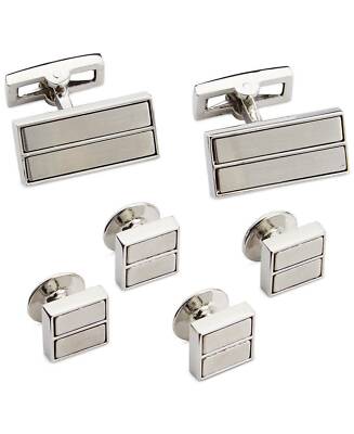 $195 Ryan Seacrest Mens Silver Bar Studs Cufflinks Formal Wedding Dress Cuffs