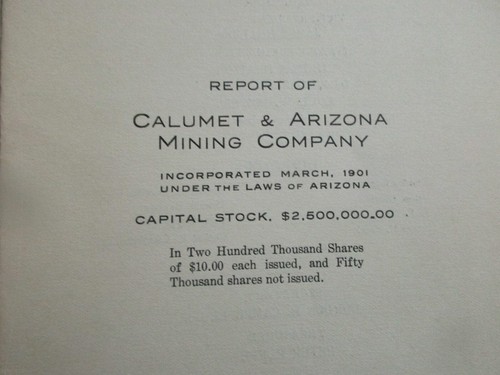 Calumet & Arizona/Superior & Pittsburg Copper Mining Company Annual Report 1908 - Afbeelding 2 van 7
