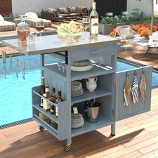 Vinsetto 40.5" Outdoor Grill Cart with Stainless Steel Top, Blue+Gray