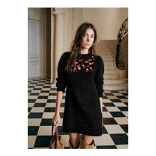 Sézane Black Mohair Wool Embroidered Dress BNWT Size S