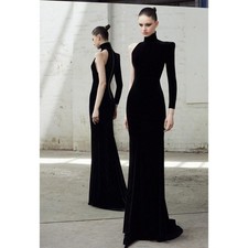 Fashion Single Shoulder Long Sleeves High Neck Fishtail Slimming Evening Dress