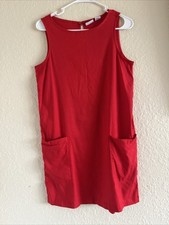 Halston Women's Dress Short Size Small Red Linen Blend Sleeveless With Pockets