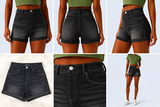 Halara Women's Black High Rise Cuffed Denim Shorts Size 4 Pockets 3" Inseam