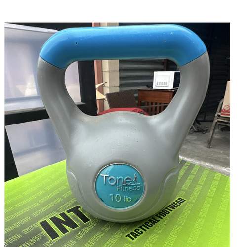 Tone Fitness 10 lb Gray Blue Kettlebell Ergonomic Handle Plastic