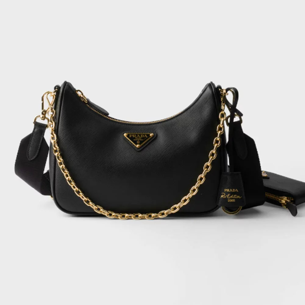 Prada Re-Edition 2005 Saffiano Leather Shoulder Bag Black 1BH204 Made in Italy