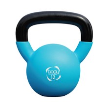 Kettlebell 12 kg blu, base piatta e manico comodo