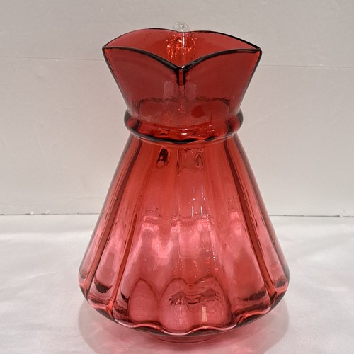 Ruby/Cranberry 1880's Handblown Art Glass Pitcher with Applid Applied Handle - Picture 7 of 9